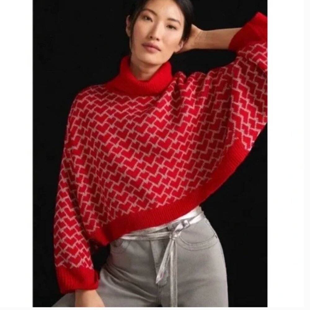 ANTHROPOLOGIE LILI SIDONIO MOLLY BRACKEN Womens Small Red Heart Sweater